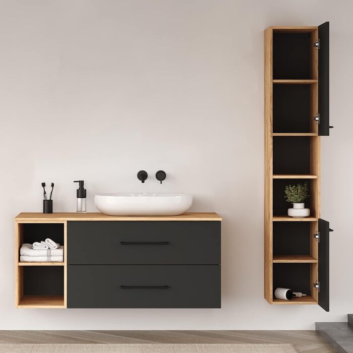 Комплект меблів для ванної кімнати Planetmbel туалетний столик LUX 120 см золотий дуб/антрацит БЕЗ умивальника з тумбою золотий ду