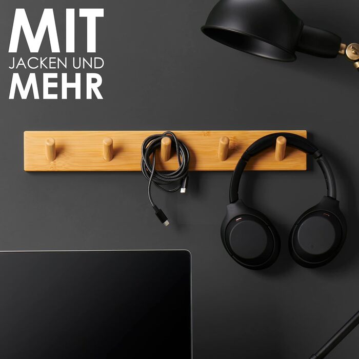 Гачки для одягу дерев'яні (2 шт.) - вішалка дерев'яна з 5 гачками - 43 см - гачки для одягу настінні - настінна вішалка для передп