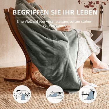 Ковдра з підігрівом 130x180 см - Ковдра з підігрівом та автоматичним вимкненням, регульованим 10-годинним таймером, 6 режимами нагрівання - Можна прати в пральній машині, захист від перегріву (сірий) Сірий 130x180 см, 39S HOME