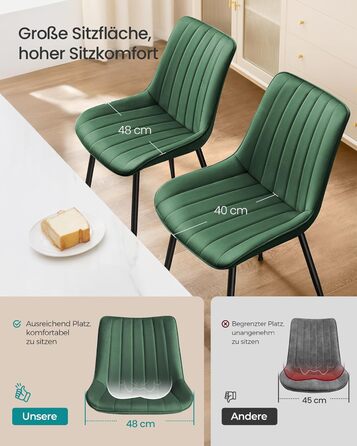 Комплект обідніх стільців з 2 шт. , Кухонний стілець, Оксамитовий, М&39який стілець, Витримує вагу до 120 кг, Сталеві ніжки, Вигнута спинка, Для їдальні, Кухня, Зелено-чорний LDC090C01 Зелений комплект з 2 шт.