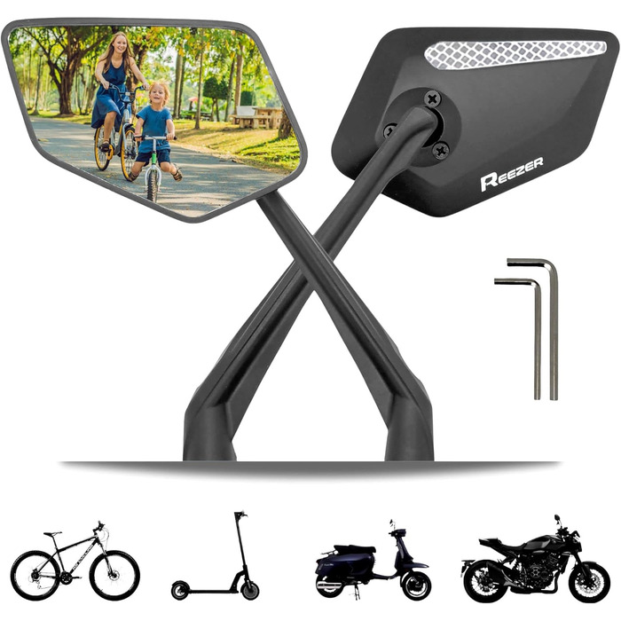 Велосипедні дзеркала REEZER (праве ліве) з надзвичайно великою дзеркальною поверхнею - регульоване на 360 велосипедне дзеркало для керма електровелосипеда та електросамоката - дзеркало заднього виду, сумісне з усіма моделями - комплект пар (праве ліве)