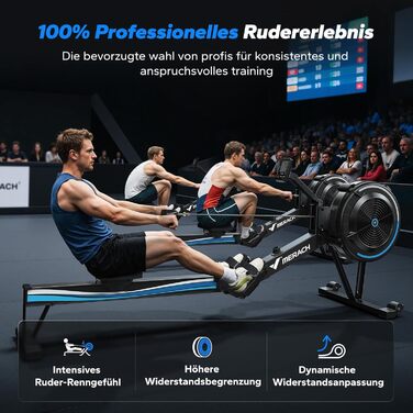 Повітряний гребний тренажер MERACH для домашнього використання, 10 регульованих рівнів з ексклюзивним додатком, професійний гребний тренажер для приміщень, ергономічне комфортне сидіння, легке зберігання