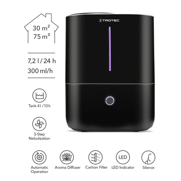 Зволожувач повітря ультразвуковий Trotec B 2 E Black (1160000051)