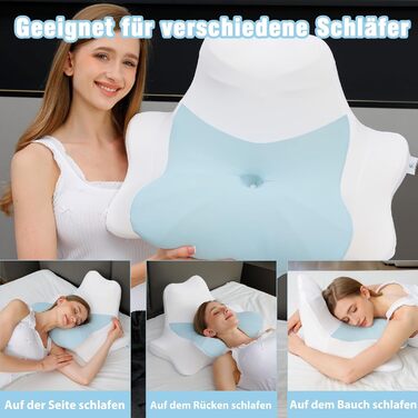 Подушка для шиї з піни з ефектом пам&39яті для сну в шиї та плечах, ергономічна подушка-хмара для сну на спині, боці та животі, подушка для підтримки шийного відділу хребта, універсальна подушка (синя)