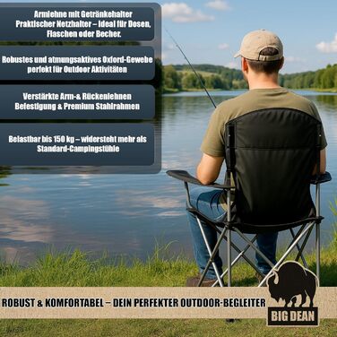 Комплект з 2 кемпінгових стільців BigDean з надзвичайно високою спинкою, максимальне навантаження 150 кг, розкладне стілець, рибальське крісло, розкладне крісло, кемпінгове крісло, розкладне рибальське крісло, кемпінгові стільці, садове крісло