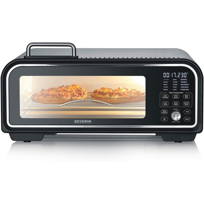 Цифрова піч для піци SEVERIN SERICO, електронна піч для піци з цифровим дисплеєм і безпечним сенсорним корпусом, діапазон температур 40 400C, 20 автоматичних програм, для внутрішнього та зовнішнього використання, чорна, PG 8575