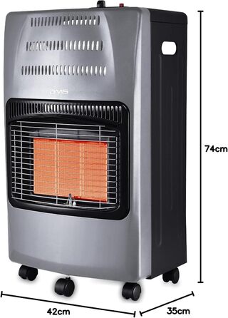 Газовий обігрівач DMS 4200 Вт, газовий обігрівач, інфрачервоний керамічний пальник з регулятором тиску газу, газовий шланговий обігрівач, інфрачервоний газовий балон з бутаном та пропаном до 15 кг [Клас енергоефективності A] (сірий) [Клас енергоефективнос