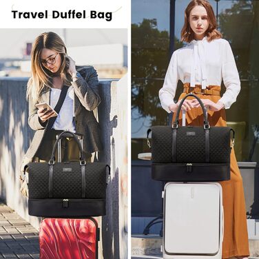 Жіноча дорожня сумка Sucipi, сумка для вихідних, сумка для лікарні, сумка для пологів, сумка для мами, велика водонепроникна спортивна сумка, дорожня сумка з відділенням для взуття та вологим відділенням для авіаподорожей, тренажерний зал, кемпінг, чорний