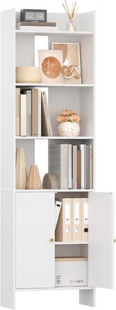 Книжкова шафа Hzuaneri з 2 дверима, 6-ярусна книжкова полиця, полиця, вітрина, полиця для зберігання для вітальні, домашнього офісу, кухні, 24 x 48 x 169 см, білий, BC62003X