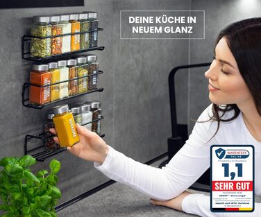 Підставка для спецій з 18 банками - Для підвішування на стіну та дверцята шафи - Не потребує свердління - Підвісний органайзер для спецій з кришками з нержавіючої сталі