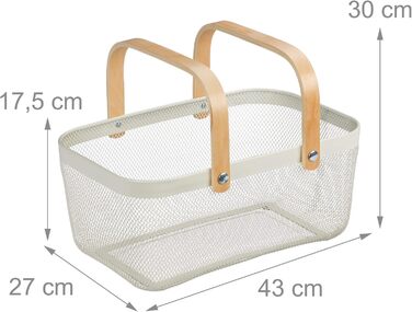 Дротяний кошик Relaxdays з ручкою, квадратний, кошик для зберігання з металу та дерева, кошик для посуду для кухні, ванної кімнати, вітальні, білий