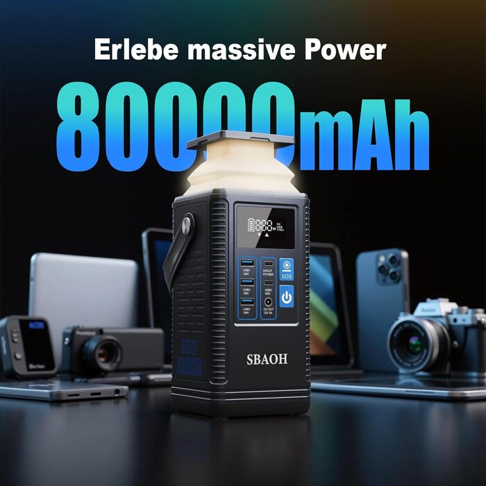 Зовнішній акумулятор Powerstation PD100W, акумулятор SBAOH 296 Втгод для кількох пристроїв, сонячний генератор для кемпінгу, активного відпочинку, подорожей, надзвичайних ситуацій (адаптер живлення не входить до комплекту)