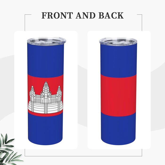 Кухоль з прямою трубочкою, дизайн камбоджійський прапор, друкований, дорожній кухоль, підходить для кемпінгу, офісу та дому, 590 мл