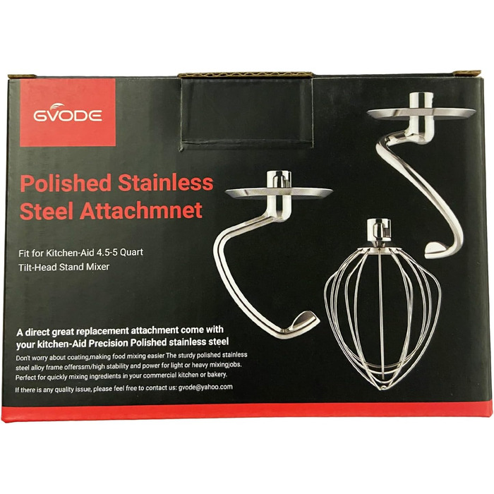 Заміна гачка для тіста GVODE для мішалки Kitchenaid, гачок для тіста K45DH для міксера Kitchenaid 4.5-5 QT з нахиленою головкою, насадка для тіста з нержавіючої сталі Можна мити в посудомийній машині