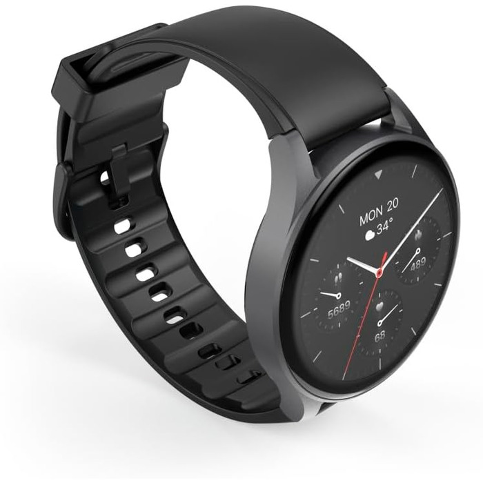 Розумний годинник Hama 8900 з GPS, водонепроникний IP68, функція телефону (сенсорний AMOLED-дисплей, голосове керування, спортивні режими, трекер сну, пульсометр, WhatsApp, годинник для бігу, пульсометр, фітнес-годинник) чорний