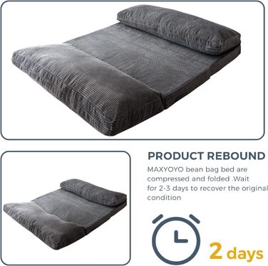 Ліжко-мішок MAXYOYO, розкладне, вельветовий диван-ліжко, матрац для дорослих, надзвичайно товстелезне, складається в 4 сторони, диван-ліжко для спальні, вітальні, антрацитово-сірий, 135 x 240 см