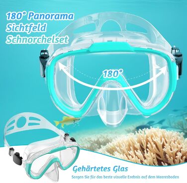 Дитячий комплект для підводного плавання, дитяча маска для дайвінгу з панорамною маскою для підводного плавання з широким оглядом 180 та захистом від запотівання, суха маска для підводного плавання з захистом для носа, зелена
