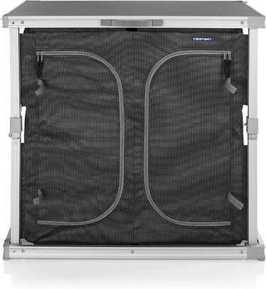 Кухня для кемпінгу Campart Toledo Легко складається 2 відділення з 3 полицями кожне 4 регульовані ніжки Антрацит KI-0758, задня, чорна 6 полиць чорного кольору