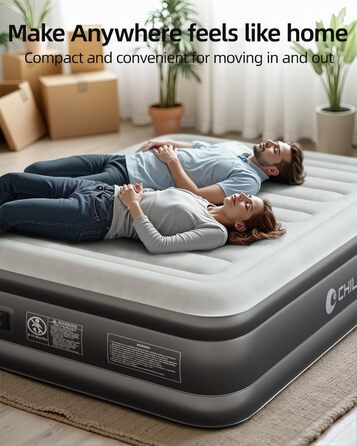 Надувний матрац CHILLSUN для 2 осіб, 203x152x46 см, з електричним насосом, надзвичайно товста водонепроникна флокована поверхня, легко зберігається для кемпінгу та гостьового ліжка
