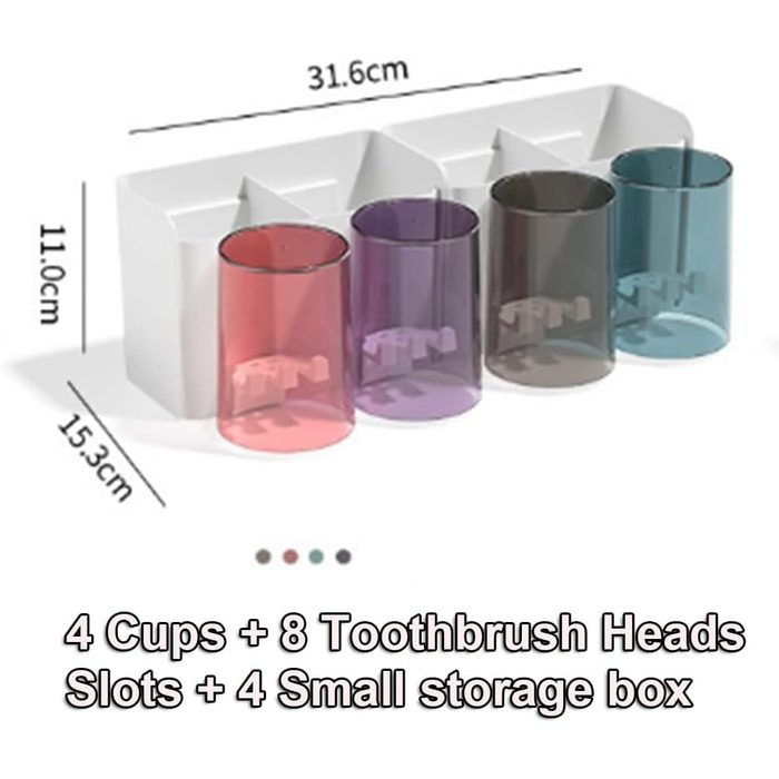 Тримач для зубних щіток, клейкий тримач для зубних щіток, підставка для зубної пасти з 4 чашками 8 відділень для зберігання насадок для зубних щіток