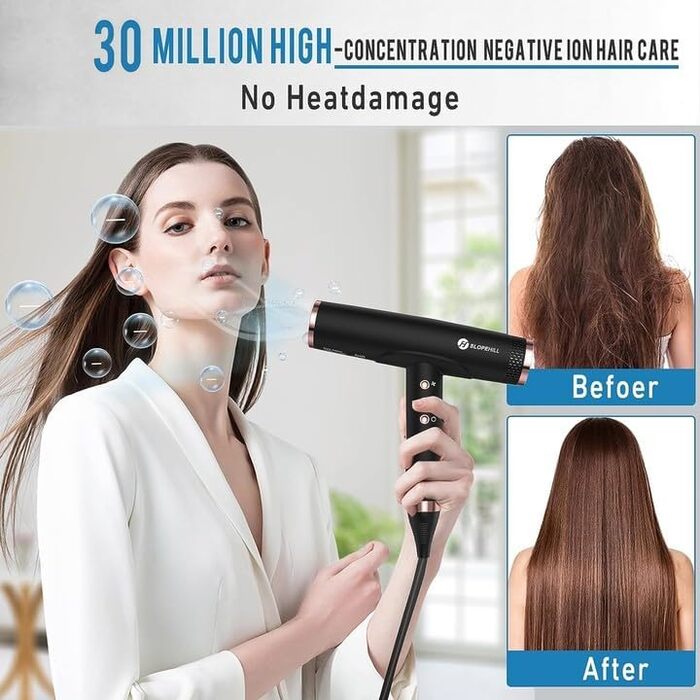 Іонний фен Slopehill для швидкого сушіння, професійний фен з безщітковим двигуном 110 000 об/хв, легкий з низьким рівнем шуму, маг
