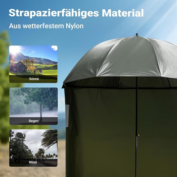 Рибальська парасолька Wiltec 250 см з бічною панеллю та двома оглядовими вікнами, намет-парасолька для захисту від вітру під час риболовлі, рибальська парасолька, рибальський намет-парасолька, сонцезахисний козирок