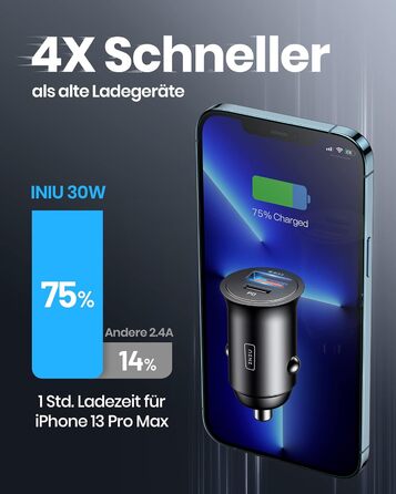 Адаптер для прикурювача, USB C 30W USB A 30W USB розетка 12В, автомобільний зарядний пристрій з двома портами 5А для швидкої заряд