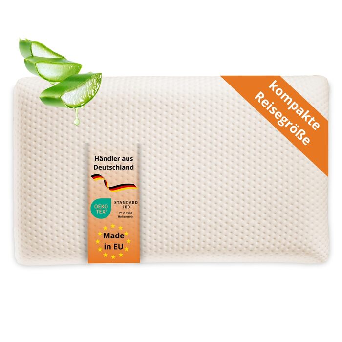 Маленька дорожня подушка для сну 25x42 см, висота 7 см, подушка для шиї, ортопедична подушка, стискаюча подушка з віско з піни з пам&39яттю форми 25 x 42 см, ергономічна подушка для підтримки шиї, зроблено в ЄС, Oeko-TEX 25 x 42 x 7 см
