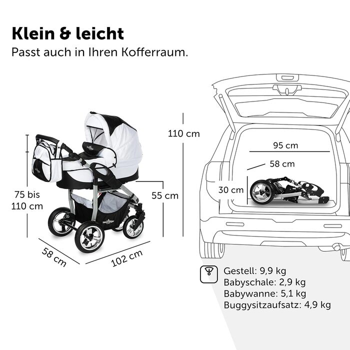 Коляска Bergsteiger Capri 3в1 коляска в комплекті з аксесуарами - дитяче автокрісло, кріплення для коляски, захист від сонця та по