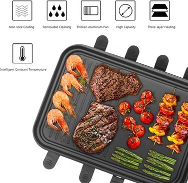 Раклетний гриль на 8 осіб з антипригарним покриттям, раклет з 8 міні-сковородами для раклету та 4 дерев'яними лопатками, плавно регульована температура, 1500 Вт, нержавіюча сталь 8 осіб