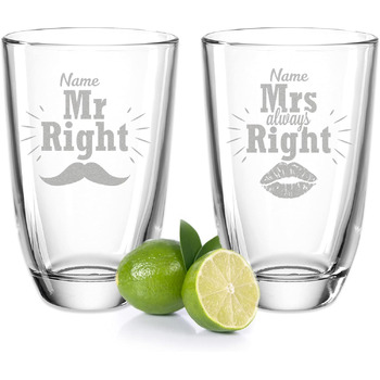 Набір з 2 келихів Montana GIN - Mr Right & Mrs Always Right з бажаними іменами - персоналізований подарунок для колег, хороших друзів та сім'ї - келихи GIN тонік GIN - подарунковий набір для вечірки