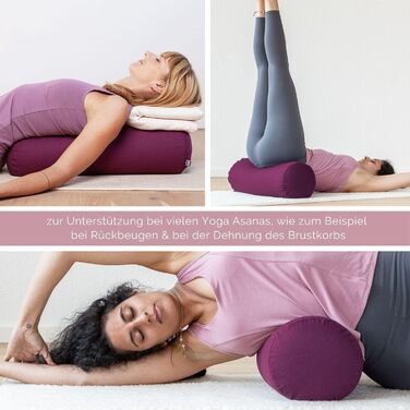 Йога-болстер ЕКО 100 органічна бавовна Йога-рулон з органічним наповнювачем зі спельти Можна прати Кругла йога-подушка для відновлювальних вправ Велика 65 x 20 см натурального кольору