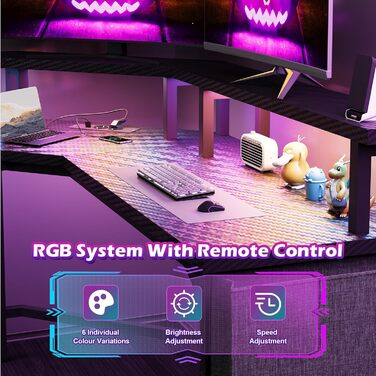 Ігровий стіл Devoko LED 153x153 см, ігровий стіл з підставкою для монітора, ігровий стіл для ПК з 2 розетками та 2 портами для зар