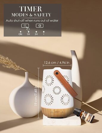 Керамічний аромадифузор SALKING, бездротовий акумуляторний дифузор для ефірних олій, портативний бездротовий ароматерапевтичний дифузор з акумулятором, ароматична лампа з автоматичним вимкненням для йоги в домашньому офісі, 180 мл