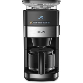 Кавоварка Krups KM8328 Grina Aroma з кавомолкою 24-годинний таймер Контейнер для квасолі 180 г Ємність 1,25 л вміщує до 15 чашок кави Функція автоматичного вимкнення 3 помелу Чорний