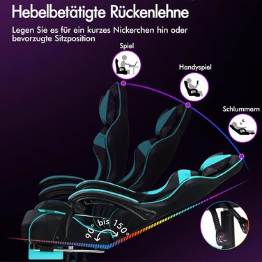 Офісне крісло ALFORDSON з масажем, ігрове крісло, ергономічне ігрове крісло з підставкою для ніг, масажна подушка для попереку з підставкою для ніг, обертове крісло, вантажопідйомність 180 кг, блакитний колір