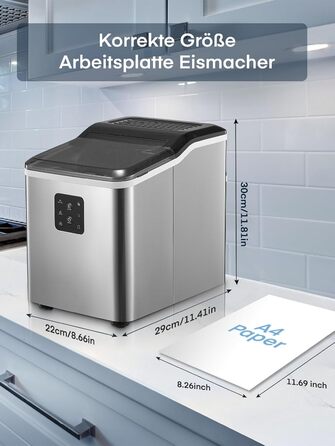 Переможець тесту машини для кубиків льоду 14 кг Льодогенератор Самоочисний льодогенератор, 2 розміри кубиків льоду, час виробництва 6 хв, тиха машина для приготування кубиків льоду до 40 дБ, інфрачервоний датчик, нержавіюча сталь, NORTHCLAN