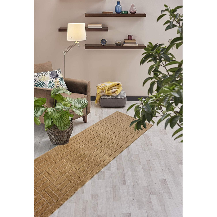 Килимова доріжка з гумовою основою, нековзна, яку можна прати, довжина 2,4 м, для кухні, коридору, сходів, спальні, ванної кімнати, передпокою, коричнево-бежева, вибір довжини (66 x 2,4 м) 2&392&39 x 8&39 (прямокутна) Бежеві цеглинки