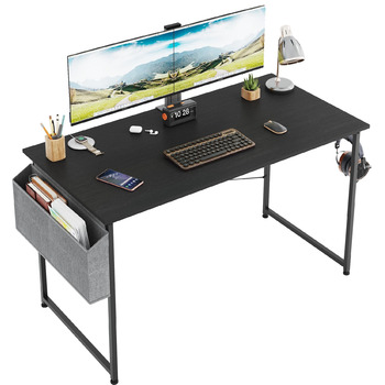 Письмовий стіл, комп&39ютерний стіл з тримачем для навушників та сумкою для зберігання, міцний робочий стіл, промисловий дизайн, ПК-стіл, невеликий офісний стіл для дому, офісу (Чорний, 120 x 60 x 75 см) Чорний 120 x 60 x 75 см