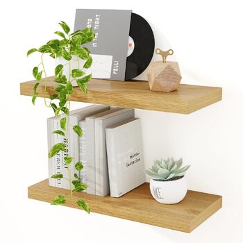 Дерев&39яна настінна полиця, надзвичайно широка 23,5 см, настінна дошка 40 см, дубова полиця, комплект з 2 шт., плаваюча полиця, полиця для кухні, кабінету, ванної кімнати, спальні та вітальні, дуб 40x23,5x3,8 см - комплект з 2 шт.