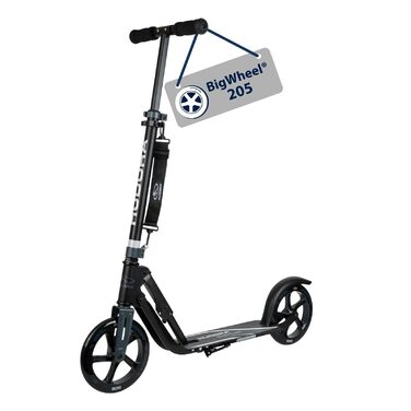 Самокат HUDORA BigWheel 205 стабільний алюмінієвий міський самокат, складаний, з регулюванням висоти та підніжкою, для дітей та дорослих (до 100 кг), чорний/антрацит