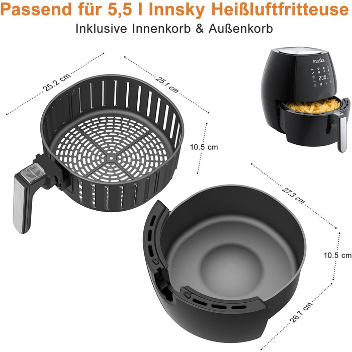 Змінний кошик для фритюрниці Innsky 5.5 л для фритюрниці Innsky, кошик для фритюрниці з антипригарним покриттям, можна мити в посудомийній машині, IS-EE003, ексклюзивно для кошика для фритюрниці Innsky