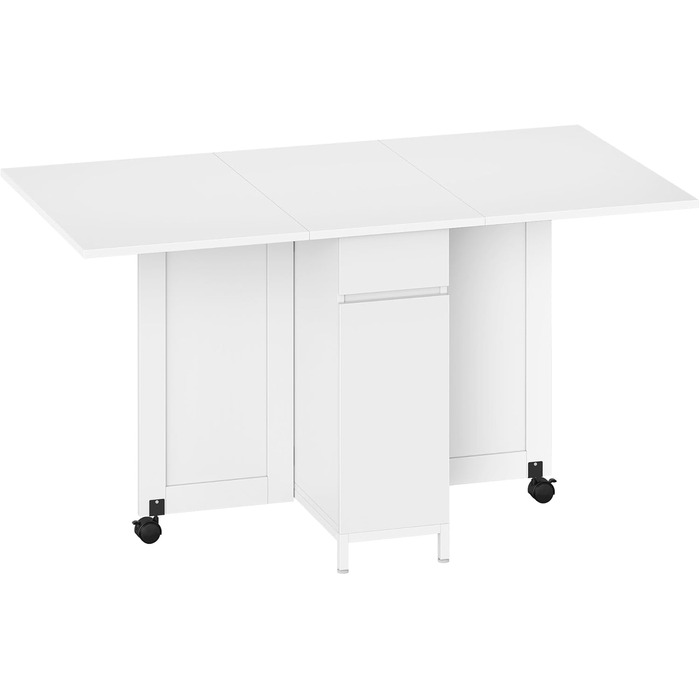 Обідній стіл Hzuaneri, розкладний обідній стіл на колесах, для 3-6 осіб, розкладний стіл з шухлядами, шафами та дворівневими відкритими полицями, підходить для невеликих приміщень, білий KT14003W