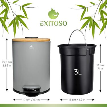 Маленький сміттєвий бак Ванна кімната сіра - Косметичне відро 3 л бамбукове нековзне - педальне відро для сміття Ванна кімната з н