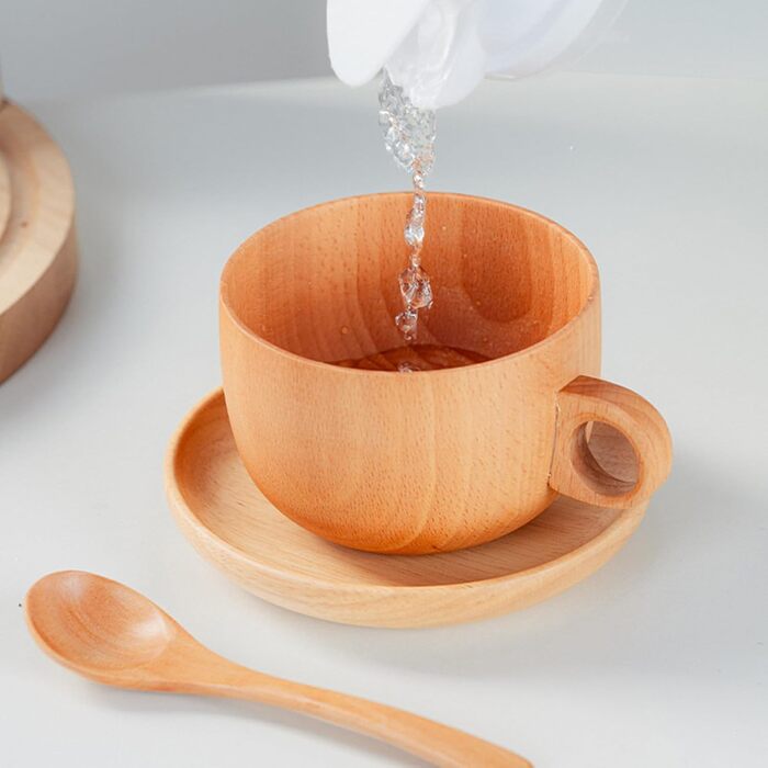 Дерев&39яні чайні чашки, 290 мл, набір столових приборів з натурального дерева з ложкою, кавовою чашкою та блюдцем для чаю, кави, віскі, подвір&39я, балкону, саду, парку, дому, пікніка, кемпінгу, вечірки