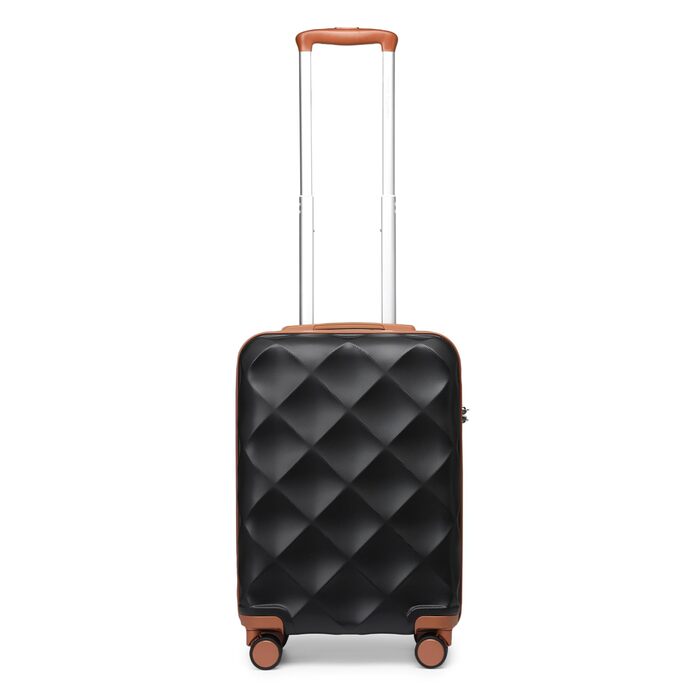 Легка дорожня валіза British Traveller, ручна поклажа, 54x36,5x21,5 см, виготовлена з ABSPC, із замком TSA, 4 колеса, чорно-коричневий колір, розмір S (54 см, 34 л)