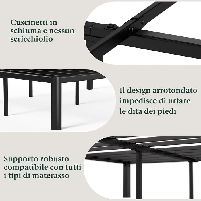 Ліжко Zinus Van з металевим каркасом 41 см, сталевою рейковою основою, легке складання, місце для зберігання під ліжком, 135 x 190 см, чорний колір, висота 190 x 135 см 40,6 см