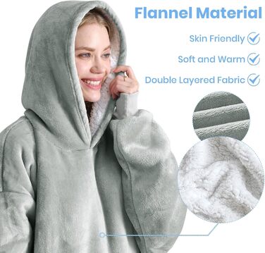 Ковдра Good Nite з рукавами велика шерпа-флісова ковдра для жінок та чоловіків, портативна тепла ковдра з кишенями, дорослий затишний светр-толстовка сірого кольору 90x130 см сірого кольору - подвійний фетр