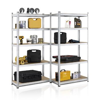 Комплект стелажів Juskys Basic, 2 предмета, 2 x 180 x 90 x 40 см (В x Ш x Г) Вантажопідйомність 1750 кг 10 полиць Міцний стелаж, металевий стелаж без болтів, стелаж для підвалу, оцинкована система стелажів