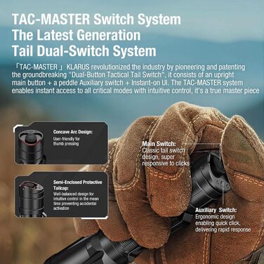 Тактичний ліхтарик Klarus XT11GT Pro Ultimate Control з двома перемикачами, яскравістю 3300 люмен, дальністю променя 380 метрів, водонепроникністю IPX8 для кемпінгу, походів та надзвичайних ситуацій